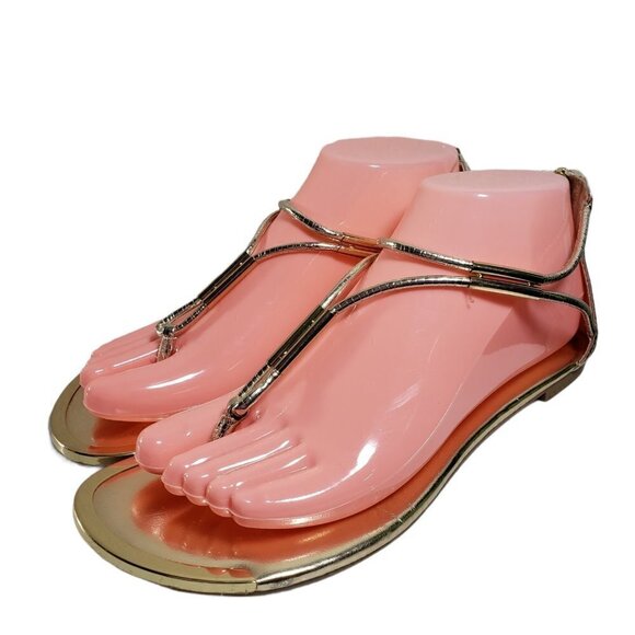 DV Womens Gold T Strap Slip On Back Flat Sandals - Picture 1 of 8